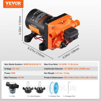 Vevor 316787 Мембранний насос 12V 3GPM 11,36 л/хв 4-камерний реле тиску водяного насоса Vevor 316787 Мембранний насос 12V 3GPM 11,36 л/хв 4-камерний реле тиску водяного насоса