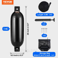 Vevor 310974 Набір крил 4 надувних крила 21,59 х 66,04 см крило для човна, горизонтальне або вертикальне кріплення, довге крило
