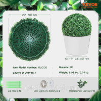 Vevor 317906 2x Куля самшиту штучна Ø50,8см Садова прикраса Куля самшиту штучна Куля самшиту штучна Штучна рослина з ПЕ, дерева,