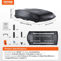 Vevor 310031 Багажник на дах багажника ABS Cars 488L 2045x917x389 мм Vevor 310031 Багажник на дах багажника ABS Cars 488L 2045x917x389 мм