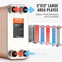 Vevor 311039 Пластинчастий теплообмінник 80 4x1-1/4inch MNPT з'єднання 127x305 мм 316 нержавіюча сталь Vevor 311039 Пластинчастий теплообмінник 80 4x1-1/4inch MNPT з'єднання 127x305 мм 316 нержавіюча сталь