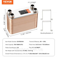 Vevor 311039 Пластинчастий теплообмінник 80 4x1-1/4inch MNPT з'єднання 127x305 мм 316 нержавіюча сталь Vevor 311039 Пластинчастий теплообмінник 80 4x1-1/4inch MNPT з'єднання 127x305 мм 316 нержавіюча сталь