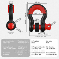 Vevor 310145 E 2 Spack 3/4 дюйма D-кільця вигнута з 7/8 дюймовим гвинтовим олівцем опору 28500 кг