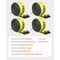 Vevor 310174 Ремені лебідки Truck Straps 4 x 30 з плоским гаком для буксирування, 4 шт, жовті