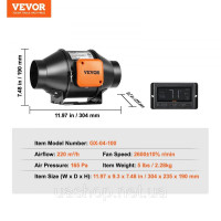 Vevor 311091 21W Канальний вентилятор для димовидалення Витяжний вентилятор Канальний вентилятор