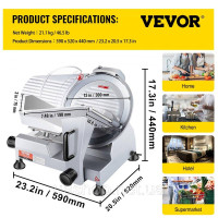 Vevor 312267 Комерційна м'ясорубка 320 Вт, електрична харчова ломтерезка з лезом з вуглецевої сталі 30,48 см, регульованою Vevor 312267 Комерційна м'ясорубка 320 Вт, електрична харчова ломтерезка з лезом з вуглецевої сталі 30,48 см, регульованою