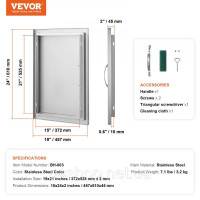 Vevor 311450 Двері для доступу до барбекю, 457 x 610 x 45 мм, одинарні двері для зовнішньої кухні, двері з нержавіючої сталі Vevor 311450 Двері для доступу до барбекю, 457 x 610 x 45 мм, одинарні двері для зовнішньої кухні, двері з нержавіючої сталі