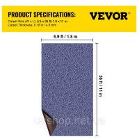 Vevor 311501 Килим, килими для патіо, 1,8 x 11 м, синій, для внутрішнього та зовнішнього використання, поліефірне волокно Vevor 311501 Килим, килими для патіо, 1,8 x 11 м, синій, для внутрішнього та зовнішнього використання, поліефірне волокно