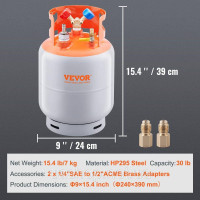 Vevor 310561 Вейс -резервуар для відновлення холодоагенту 13,6 кг, чергування струму з відновлення з ¼ до ½ адаптера, HVAC Vevor 310561 Вейс -резервуар для відновлення холодоагенту 13,6 кг, чергування струму з відновлення з ¼ до ½ адаптера, HVAC