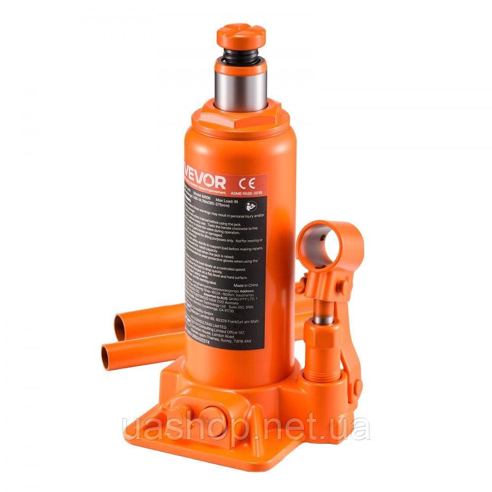 Vevor 310595 Hydraulic Bottle Car підйомник Джек 6т помаранчевий 195–375 мм концентратор