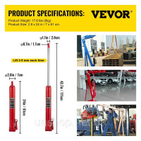 Vevor 310596 Гідравлічний домкрат для довгих паль, вантажопідйомність 4 т, з однопоршневим насосом та плоскою основою, ручний