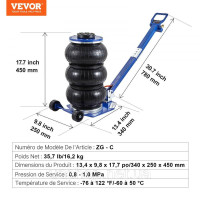 Vevor 310617 Пневматичний домкрат 3 т, синій Пневматичний домкрат з потрійним мішком 140-450 мм висота підйому мішка Пневматичний