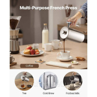 Vevor 312613 Кавоварка French Press 1.5 л з нержавіючої сталі, сріблястий колір