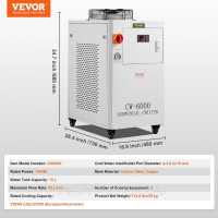 Vevor 312702 Промисловий водоохолоджувач, CW6000, система охолодження води з компресором потужністю 1500 Вт, ємність бака для води Vevor 312702 Промисловий водоохолоджувач, CW6000, система охолодження води з компресором потужністю 1500 Вт, ємність бака для води
