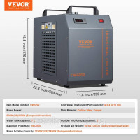 Vevor 312706 Промисловий водяний чиллер, CW-5202, система водяного охолодження з вбудованим компресором, ємність бака для води 7