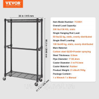 Vevor 314295 Вішалка на колесах Вішалка для одягу 1 рейка для одягу, 2-шарова, вантажопідйомність 136 кг Міцна вішалка на колесах