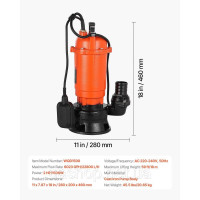 Vevor 313505 Занурювальний насос 1500 Вт, 22800 л/год, чавунний насос для брудної води з автоматичним поплавковим вимикачем, напір