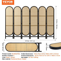 Vevor 315117 Перегородка для кімнати, 6 панелей, ткана, складна, з ротанга Vevor 315117 Перегородка для кімнати, 6 панелей, ткана, складна, з ротанга