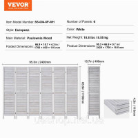 Vevor 315124 Перегородка для кімнати, 6 панелей, дерев'яна складна ширма для забезпечення конфіденційності, довжина 242 см, Vevor 315124 Перегородка для кімнати, 6 панелей, дерев'яна складна ширма для забезпечення конфіденційності, довжина 242 см,