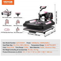 Vevor 312834 Термопрес 8 в 1 38 x 38 см 850 г, термопрес для футболок, чорний
