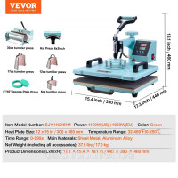 Vevor 312859 Термопрес 38x38 см 8 в 1 Прес для склянок Футболки сині
