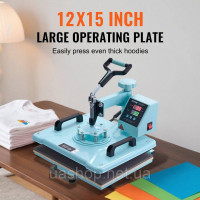 Vevor 312861 Термопрес 30x38 см 2 в 1 Прес для склянок Зелені футболки Vevor 312861 Термопрес 30x38 см 2 в 1 Прес для склянок Зелені футболки