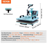 Vevor 312861 Термопрес 30x38 см 2 в 1 Прес для склянок Зелені футболки Vevor 312861 Термопрес 30x38 см 2 в 1 Прес для склянок Зелені футболки