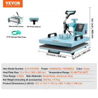 Vevor 312864 Термопрес 38x38 см 5 в 1 Прес для склянок Зелені футболки Vevor 312864 Термопрес 38x38 см 5 в 1 Прес для склянок Зелені футболки