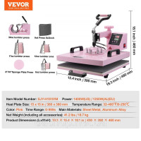 Vevor 312865 Прес Термопрес 38x38 см 8 в 1 Прес для склянок Футболки рожеві Vevor 312865 Прес Термопрес 38x38 см 8 в 1 Прес для склянок Футболки рожеві