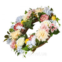 Vevor 318058 Штучний декоративний вінок, 60,96 см, білий, рожевий, жовтий, прикрашений півоніями, гортензіями, вінок на двері на