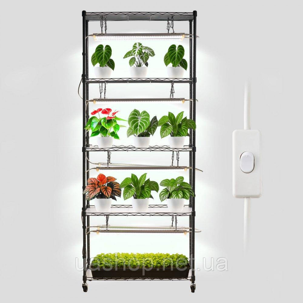 Vevor 317120 Стійка для рослин DIY з лампами для вирощування, підставка для рослин на колесах, повноспектрове освітлення 192 Вт