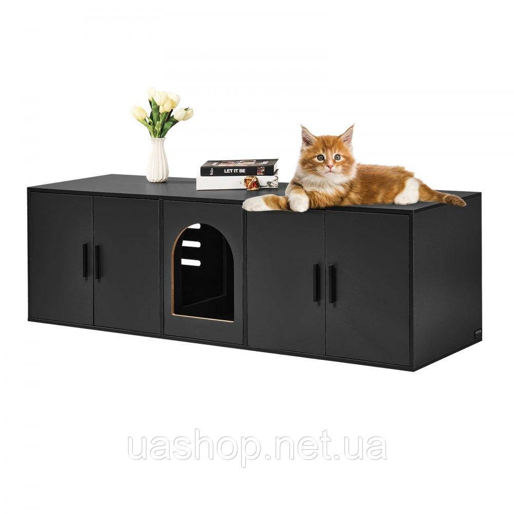 Vevor 313690 Котяча шафа, 1,47x0,46x0,45 м, Котячий туалет, Туалетна шафа з двоспальним ліжком, Дерев'яний будиночок для домашніх