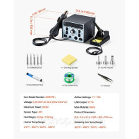 Vevor 314505 Термоповітряна паяльна станція 2-в-1 820 Вт з портом USB для зарядки 5 В Vevor 314505 Термоповітряна паяльна станція 2-в-1 820 Вт з портом USB для зарядки 5 В