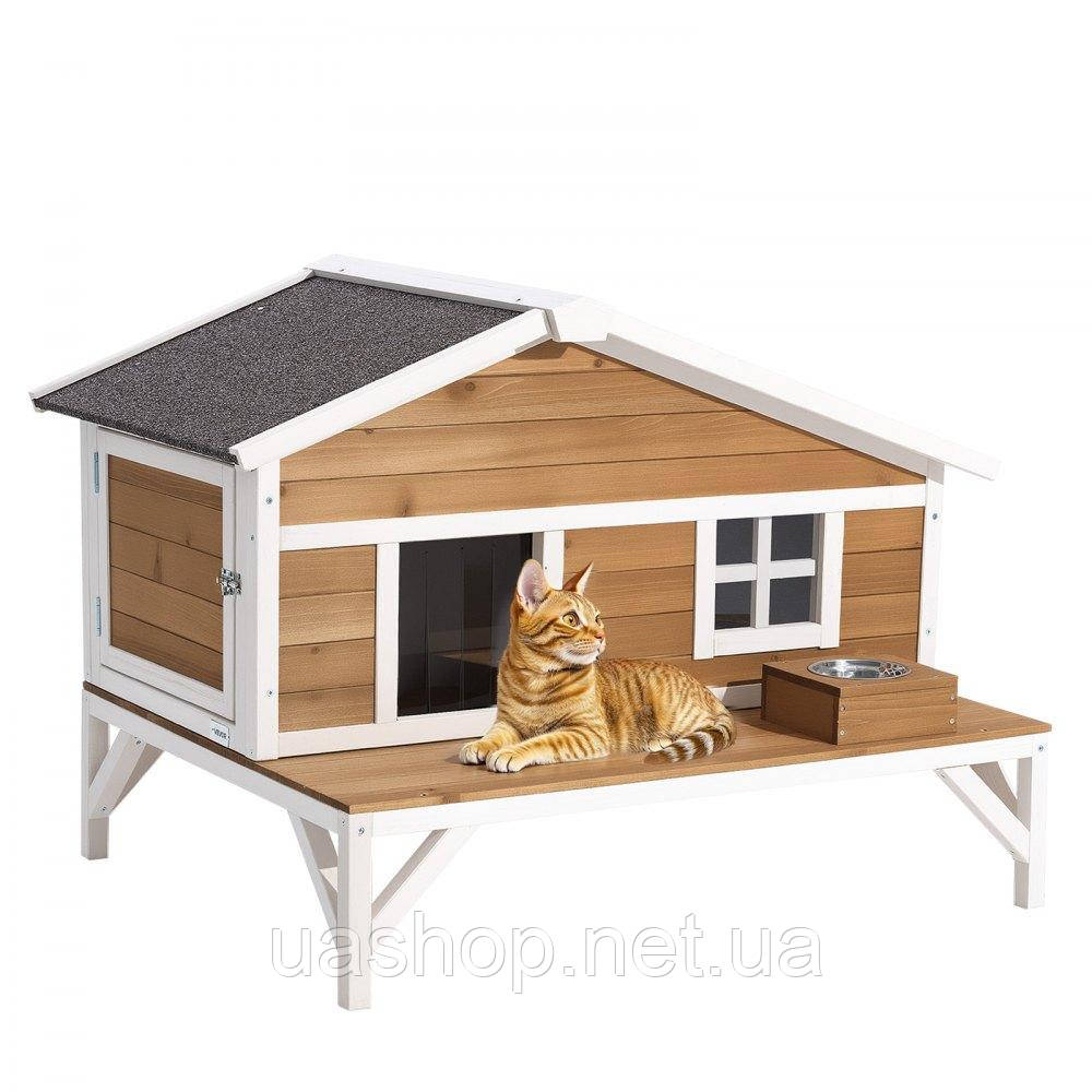 Vevor 313699 Вуличний котячий будиночок, котяча будка з пінопластовою ізоляцією, дерев'яне укриття з великою платформою,