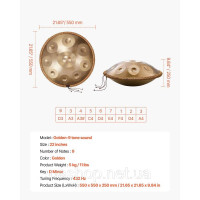 Vevor 317238 Барабан Handpan, 55 см, 9-тональний сталевий барабан з язичком, 432 Гц, ре мінор, із плетеним захистом країв, 2