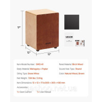 Vevor 316300 Коробка для барабана Cajon Box із заокругленими краями, дріт для малого барабана 305x305x430 мм