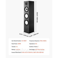 Vevor 316308 Підлогова акустична система, 2-смугова Hi-Fi, 200 Вт, 70 Гц–20 кГц, 2,54 см ВЧ-динамік