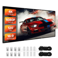 Vevor 315367 Ручний проекційний екран, 120 дюймів 16:9 4K 1080 HD, настінний проекційний екран з 8 гачками та двосторонніми