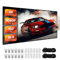 Vevor 315368 Ручний проекційний екран, 150-дюймовий 16:9 4K 1080 HD, настінний проекційний екран з 12 гачками та двосторонніми