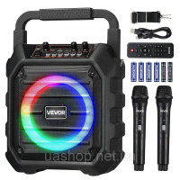 Vevor 316327 Караоке-машина, 20 Вт, 6-дюймова портативна Bluetooth-колонка з 2 бездротовими мікрофонами, світлодіодний