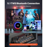 Vevor 316327 Караоке-машина, 20 Вт, 6-дюймова портативна Bluetooth-колонка з 2 бездротовими мікрофонами, світлодіодний
