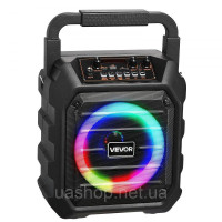 Vevor 316327 Караоке-машина, 20 Вт, 6-дюймова портативна Bluetooth-колонка з 2 бездротовими мікрофонами, світлодіодний