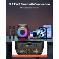 Vevor 316328 Караоке-машина, 15 Вт, портативна Bluetooth-колонка 10 см з 2 мікрофонами, світлодіодний підсвічування, функція TWS,