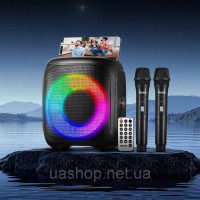 Vevor 316328 Караоке-машина, 15 Вт, портативна Bluetooth-колонка 10 см з 2 мікрофонами, світлодіодний підсвічування, функція TWS,