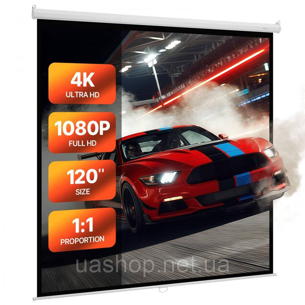 Vevor 315370 Ручний проектор, 120 дюймів 1:1 4K 1080 HD, висувний проекційний екран, настінна кінопроекція з тяговим шнуром, Vevor 315370 Ручний проектор, 120 дюймів 1:1 4K 1080 HD, висувний проекційний екран, настінна кінопроекція з тяговим шнуром,