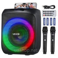 Vevor 316329 Караоке-машина, 30 Вт, портативна 6-дюймова Bluetooth-колонка з 2 бездротовими мікрофонами, світлодіодний