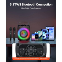 Vevor 316329 Караоке-машина, 30 Вт, портативна 6-дюймова Bluetooth-колонка з 2 бездротовими мікрофонами, світлодіодний Vevor 316329 Караоке-машина, 30 Вт, портативна 6-дюймова Bluetooth-колонка з 2 бездротовими мікрофонами, світлодіодний