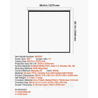 Vevor 315370 Ручний проектор, 120 дюймів 1:1 4K 1080 HD, висувний проекційний екран, настінна кінопроекція з тяговим шнуром, Vevor 315370 Ручний проектор, 120 дюймів 1:1 4K 1080 HD, висувний проекційний екран, настінна кінопроекція з тяговим шнуром,