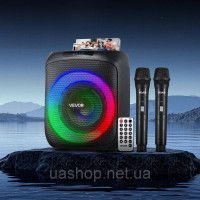 Vevor 316329 Караоке-машина, 30 Вт, портативна 6-дюймова Bluetooth-колонка з 2 бездротовими мікрофонами, світлодіодний Vevor 316329 Караоке-машина, 30 Вт, портативна 6-дюймова Bluetooth-колонка з 2 бездротовими мікрофонами, світлодіодний