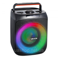 Vevor 316329 Караоке-машина, 30 Вт, портативна 6-дюймова Bluetooth-колонка з 2 бездротовими мікрофонами, світлодіодний Vevor 316329 Караоке-машина, 30 Вт, портативна 6-дюймова Bluetooth-колонка з 2 бездротовими мікрофонами, світлодіодний
